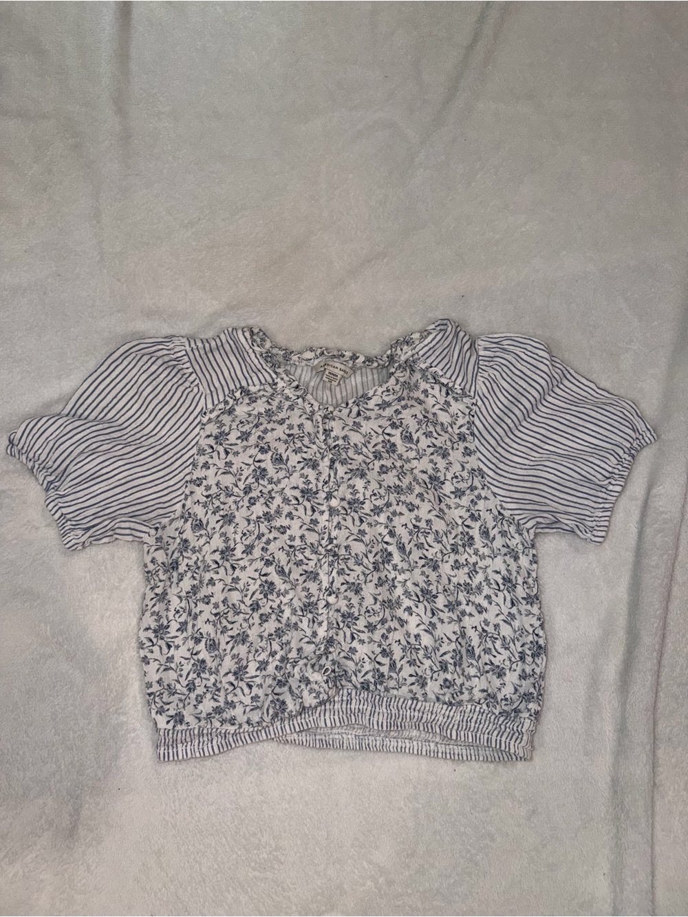 American Eagle Floral & Stripe Short Sleeve Women's Top - Blue